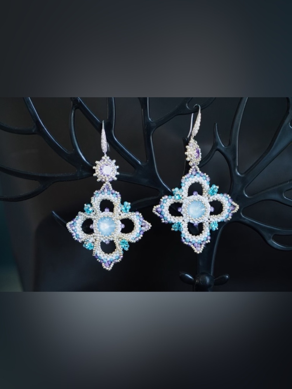 Handmade Blue & Purple Beaded Drop Earrings